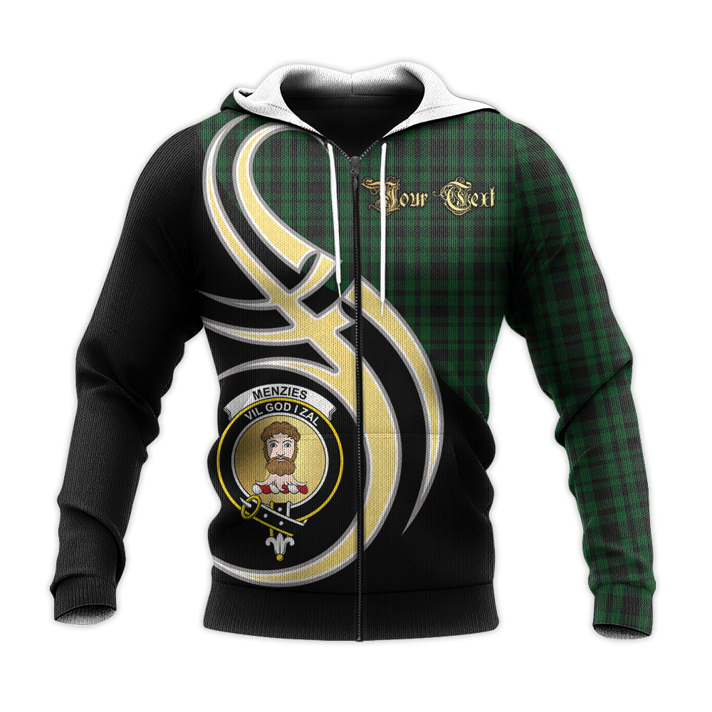 Printivon Menzies Green Clan Believe In Me Crest Tartan Knitted Hoodie Custom Your Text