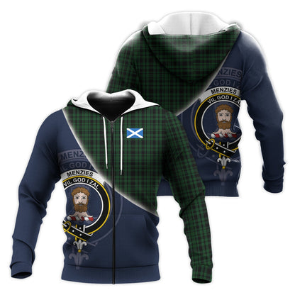 Printivon Menzies Green Tartan Scottish Crest Hoodie