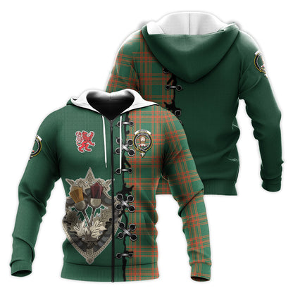 Printivon Menzies Green Ancient Tartan Hoodie Lion Rampant And Celtic Thistle Style