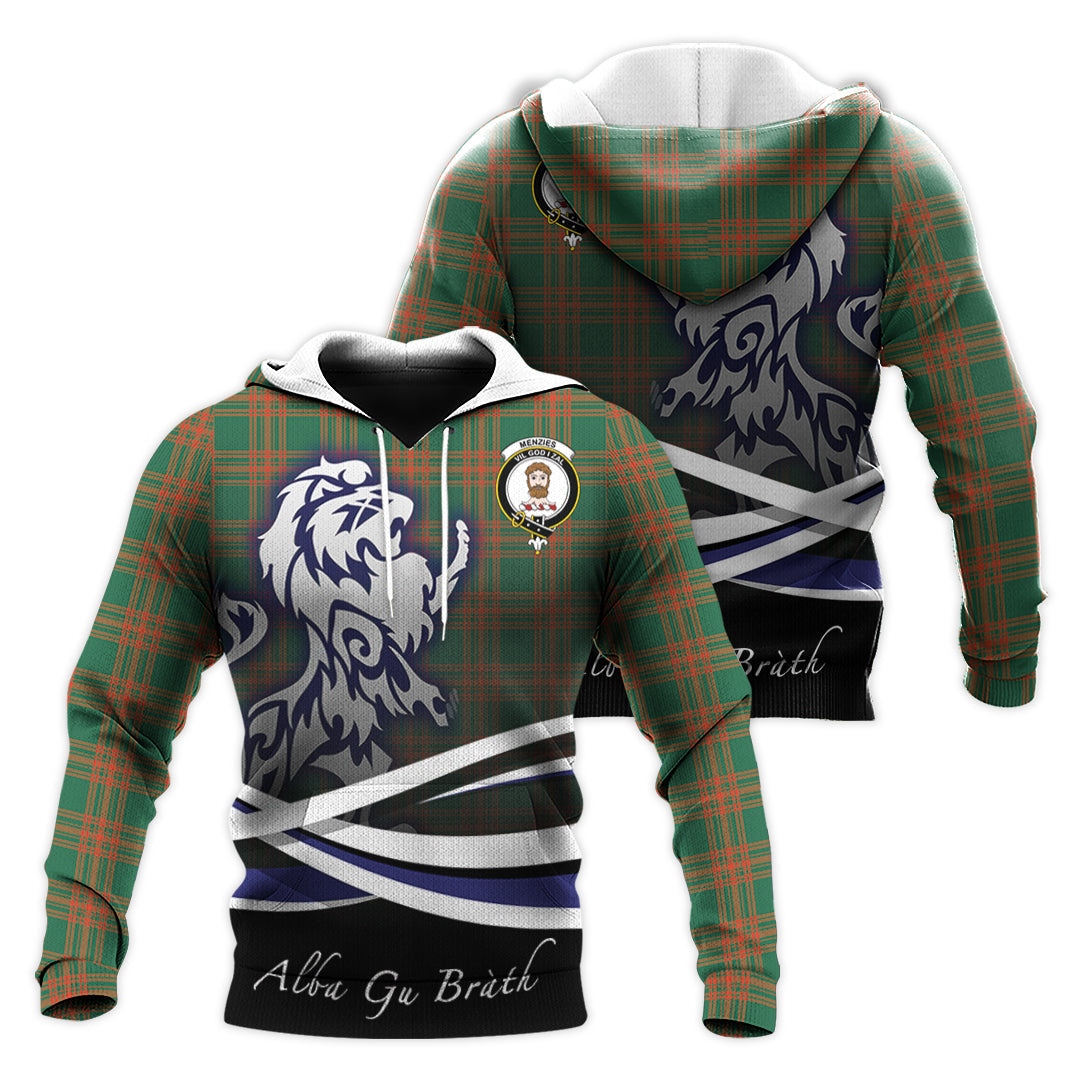 Printivon Menzies Green Ancient Tartan Scottish Lion Hoodie