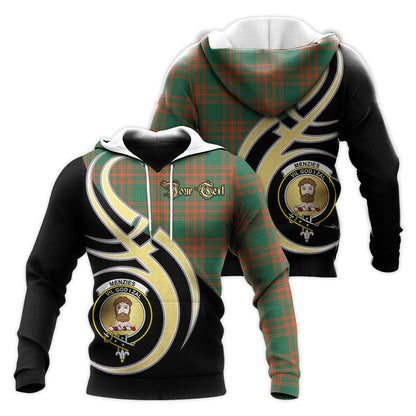 Printivon Menzies Green Ancient Clan Believe In Me Crest Tartan Knitted Hoodie Custom Your Text