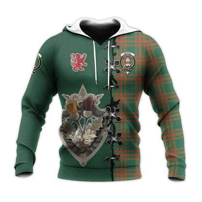 Printivon Menzies Green Ancient Tartan Hoodie Lion Rampant And Celtic Thistle Style