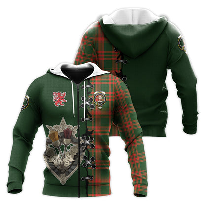 Printivon Menzies Green Modern Tartan Hoodie Lion Rampant And Celtic Thistle Style