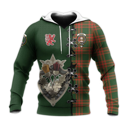 Printivon Menzies Green Modern Tartan Hoodie Lion Rampant And Celtic Thistle Style