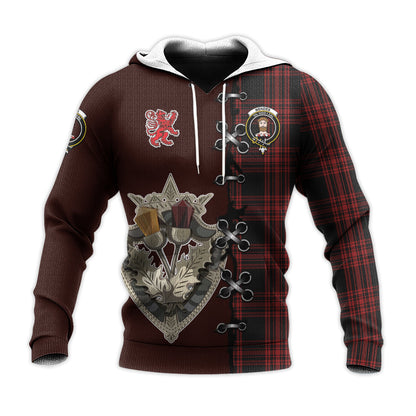 Printivon Menzies Hunting Tartan Hoodie Lion Rampant And Celtic Thistle Style