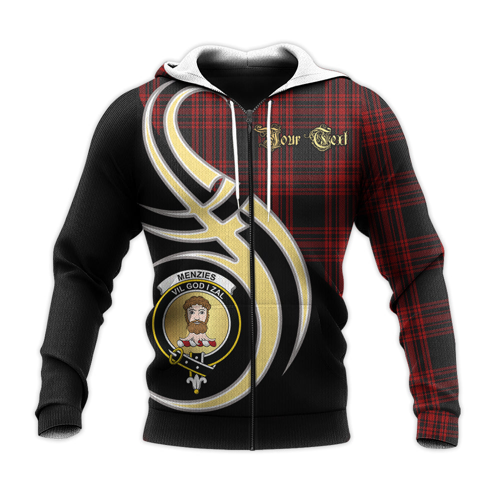 Printivon Menzies Hunting Clan Believe In Me Crest Tartan Knitted Hoodie Custom Your Text