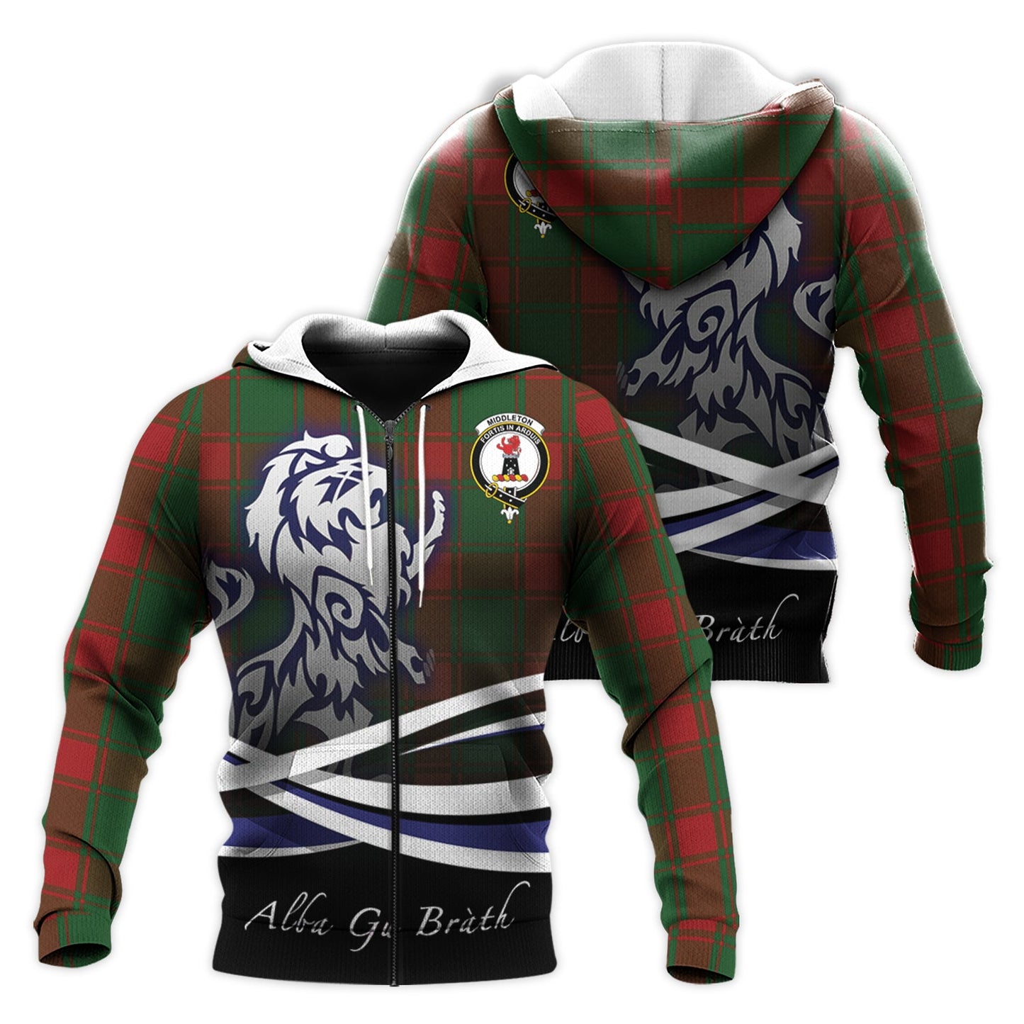 Printivon Middleton Tartan Scottish Lion Hoodie