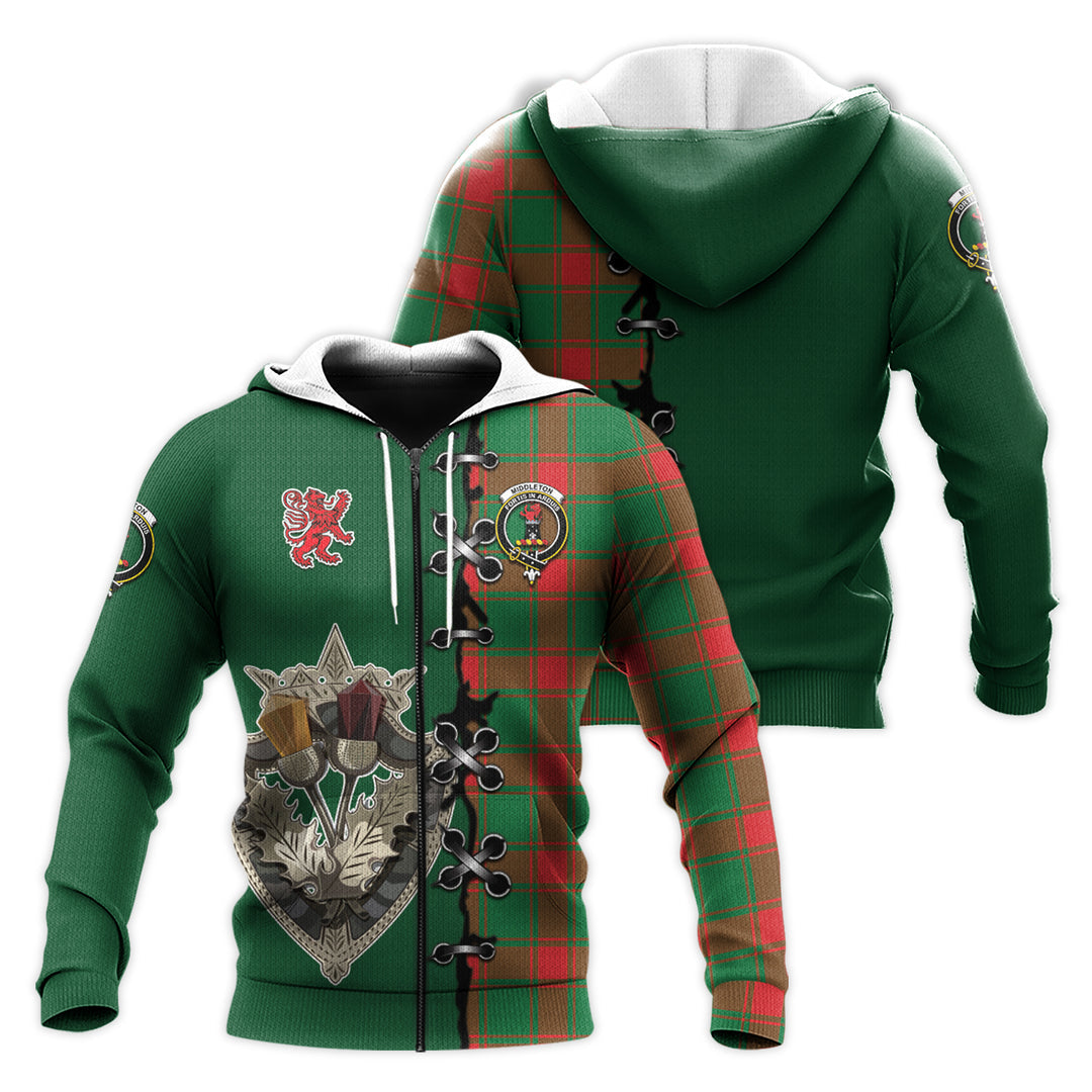 Printivon Middleton Modern Tartan Hoodie Lion Rampant And Celtic Thistle Style