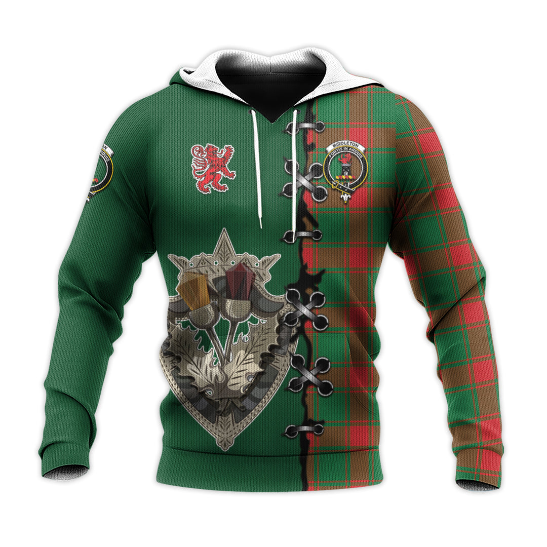 Printivon Middleton Modern Tartan Hoodie Lion Rampant And Celtic Thistle Style