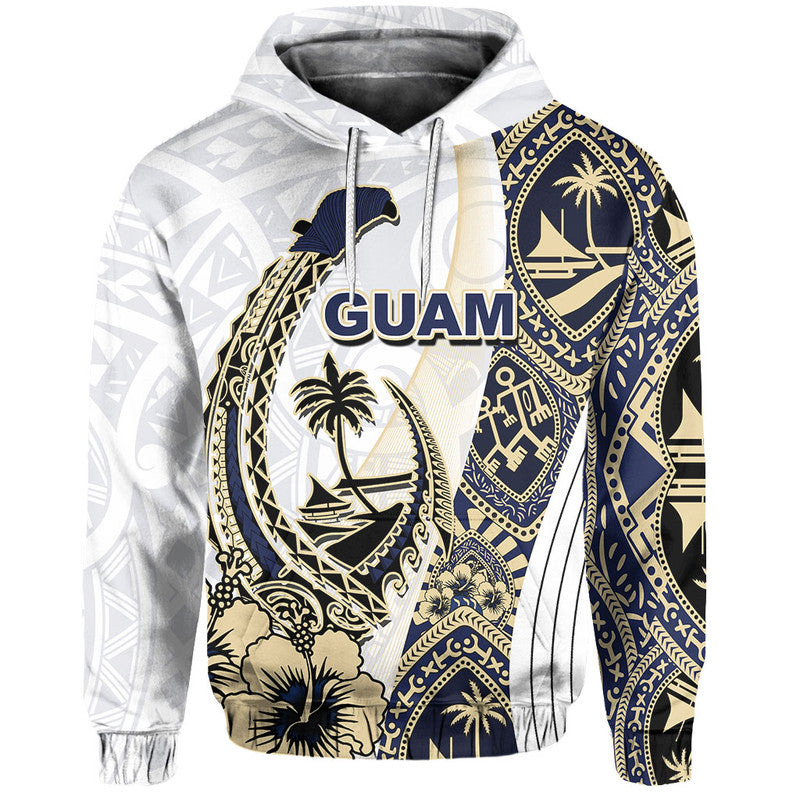 Guam Fish Hook Hoodie White Style Polynesian Pattern Zip Up Hoodie
