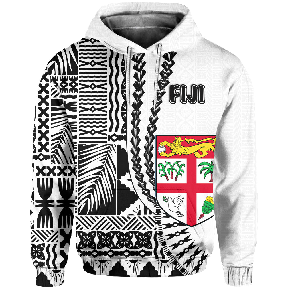 ( Personalised) Fiji Hoodie Masi Tapa Patterns White Style