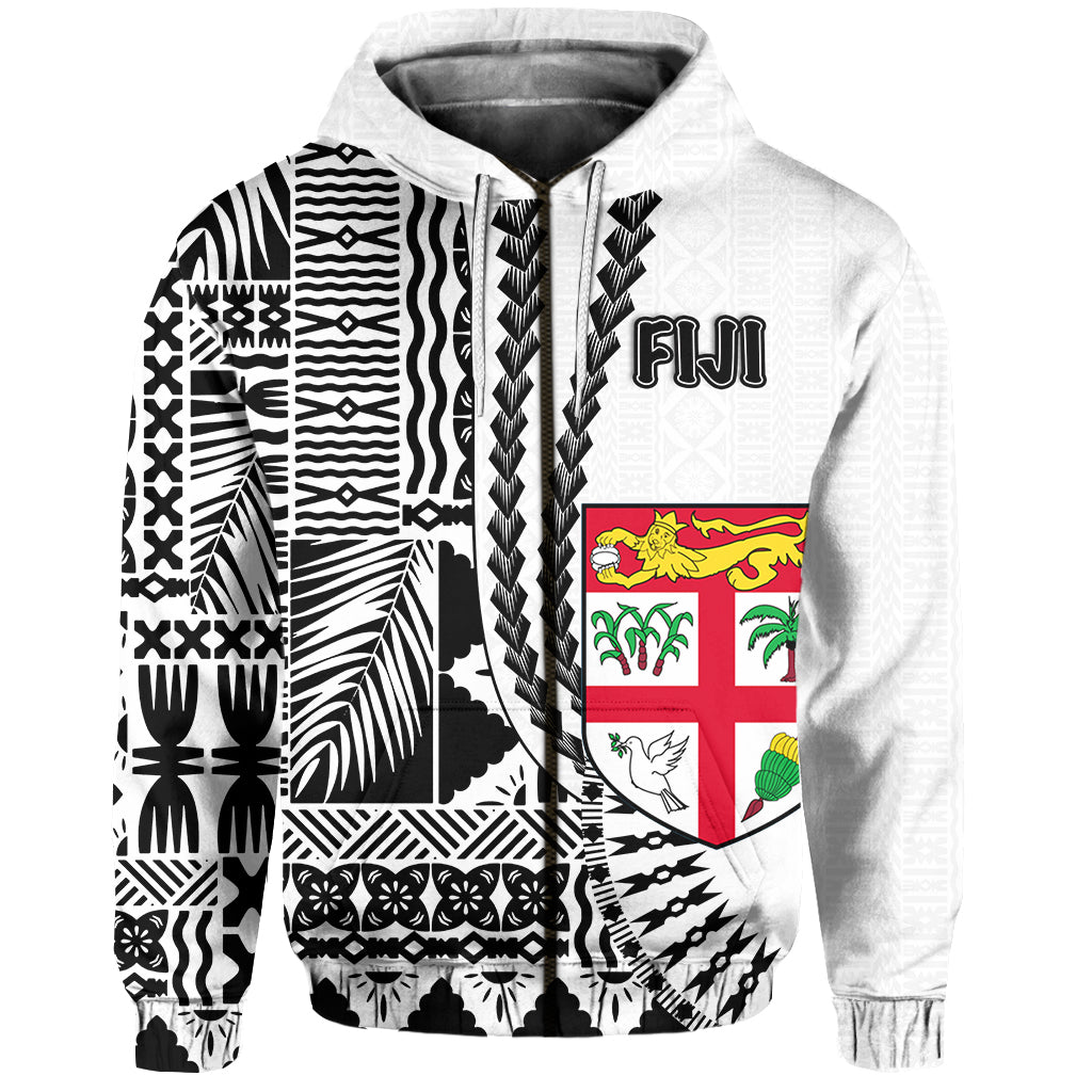 ( Personalised) Fiji Hoodie Masi Tapa Patterns White Style