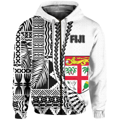 ( Personalised) Fiji Hoodie Masi Tapa Patterns White Style