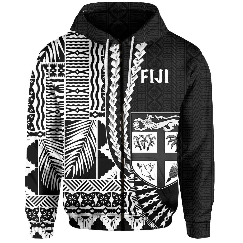 ( Personalised) Fiji Hoodie Masi Tapa Patterns Black Style