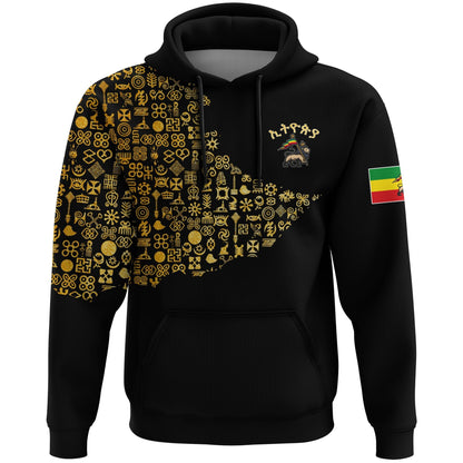 Ethiopia Hoodie, Ethiopia Map Gold Symbol