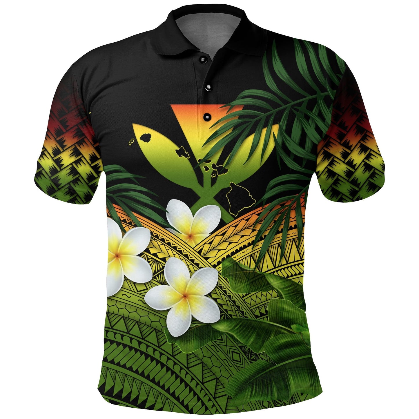 Kanaka Maoli Hawaiian Polo Shirt, Polynesian Plumeria Banana Leaves Reggae