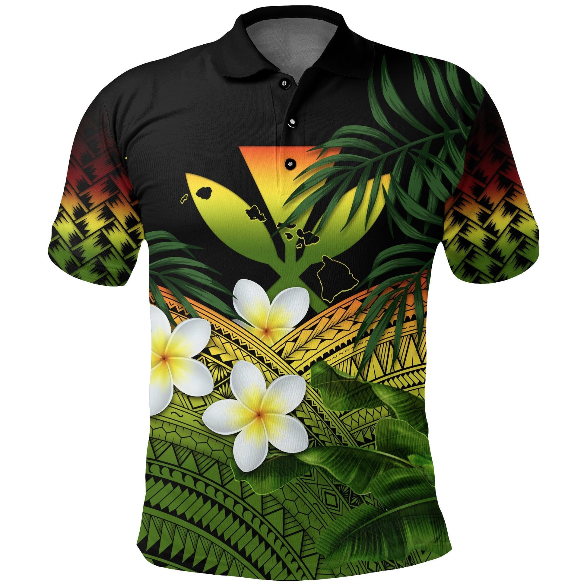 Kanaka Maoli Hawaiian Polo Shirt, Polynesian Plumeria Banana Leaves Reggae