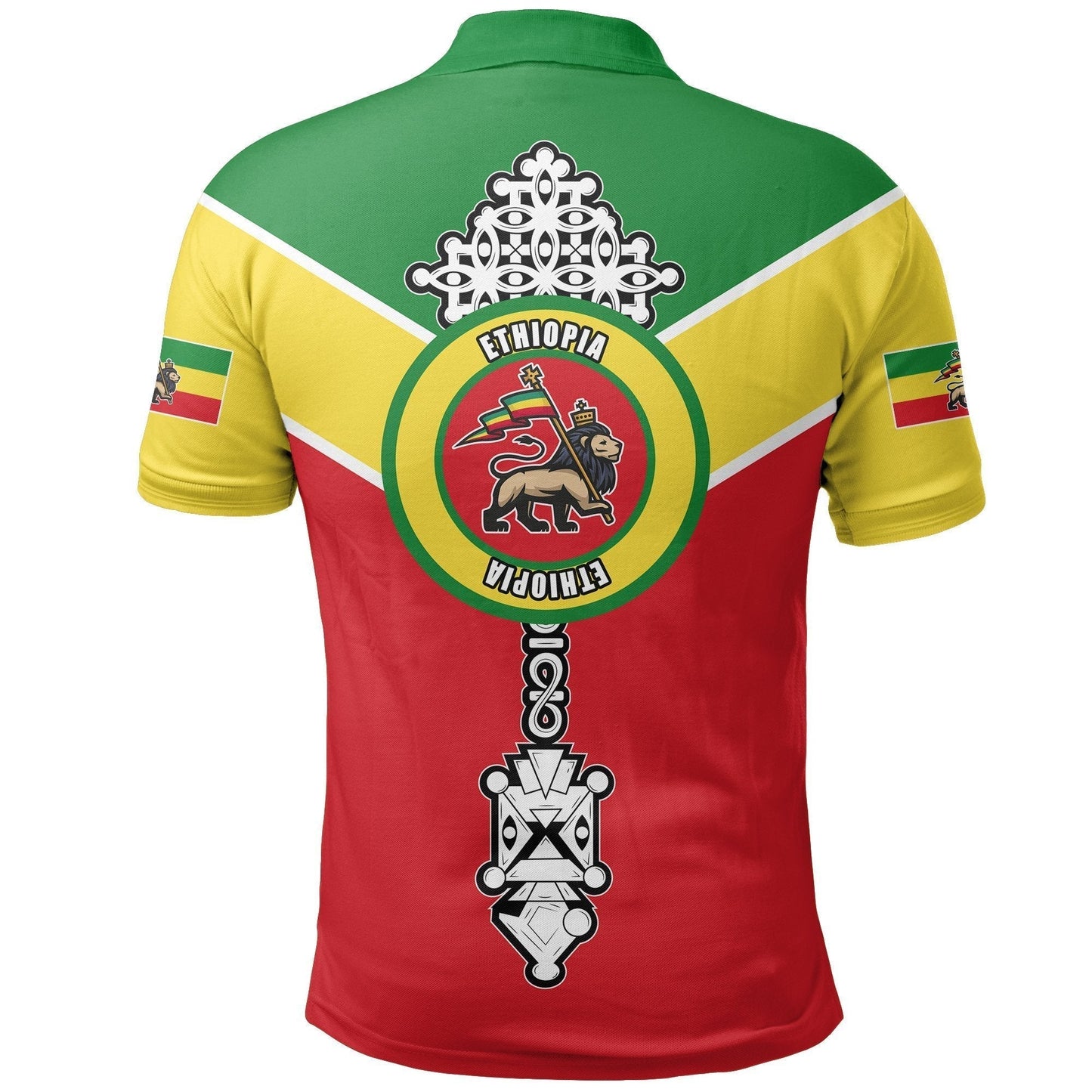 Ethiopian Polo Shirt, Ethiopia Rising Coptic Cross Lion
