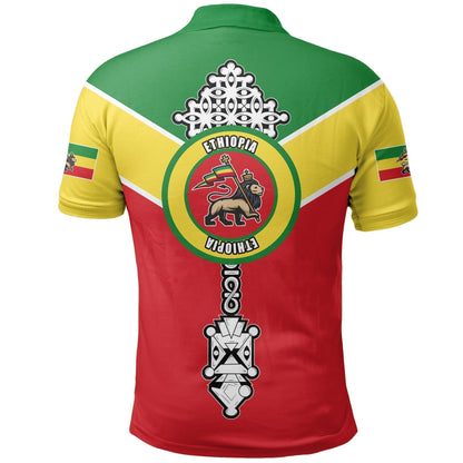 Ethiopian Polo Shirt, Ethiopia Rising Coptic Cross Lion