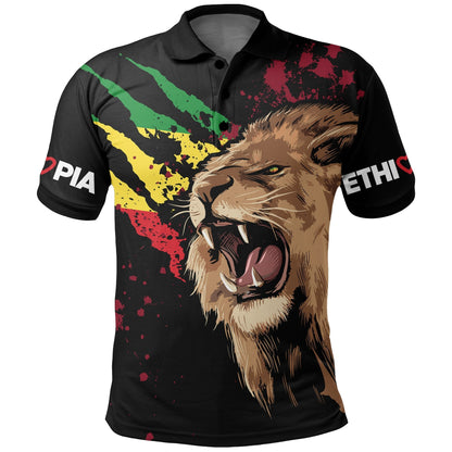 Ethiopia Polo Shirt Ethiopia Rasta Lion Judah Flag