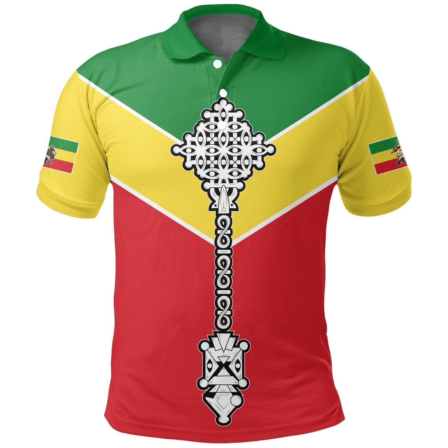 Ethiopian Polo Shirt, Ethiopia Rising Coptic Cross Lion