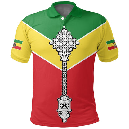 Ethiopian Polo Shirt, Ethiopia Rising Coptic Cross Lion