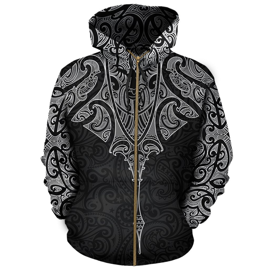 Aotearoa Zip Up Hoodie Manta Maori Ta Moko