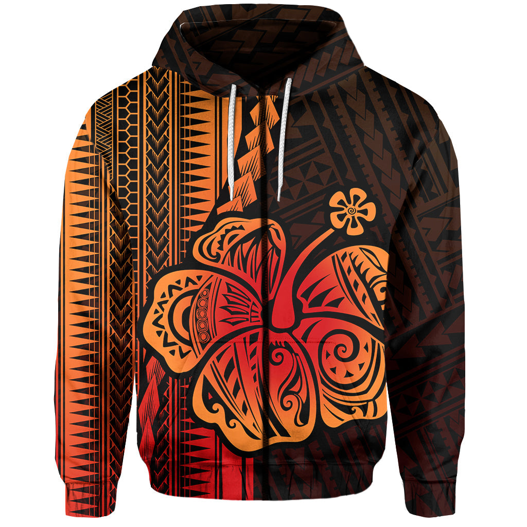 ( Personalised)Polynesian Hibiscus Zip Hoodie Hawaiian Style No.1