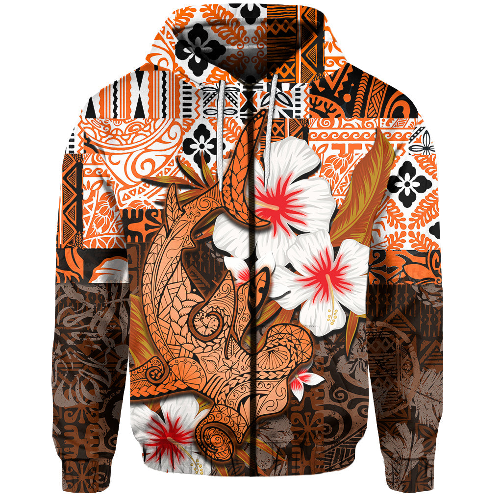 ( Personalised) Hammerhead shark Zip Hoodie Hawaii Style Orange