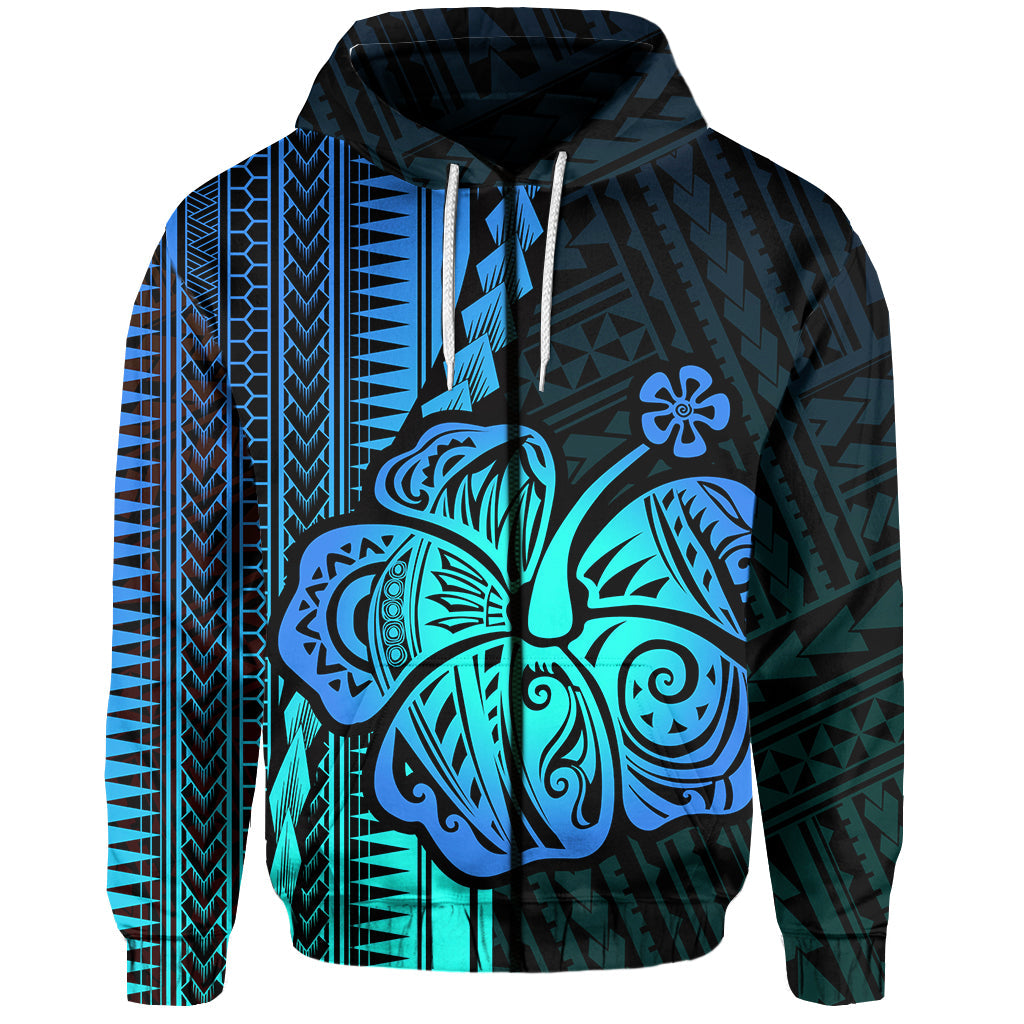 ( Personalised)Polynesian Hibiscus Zip Hoodie Hawaiian Style No.2