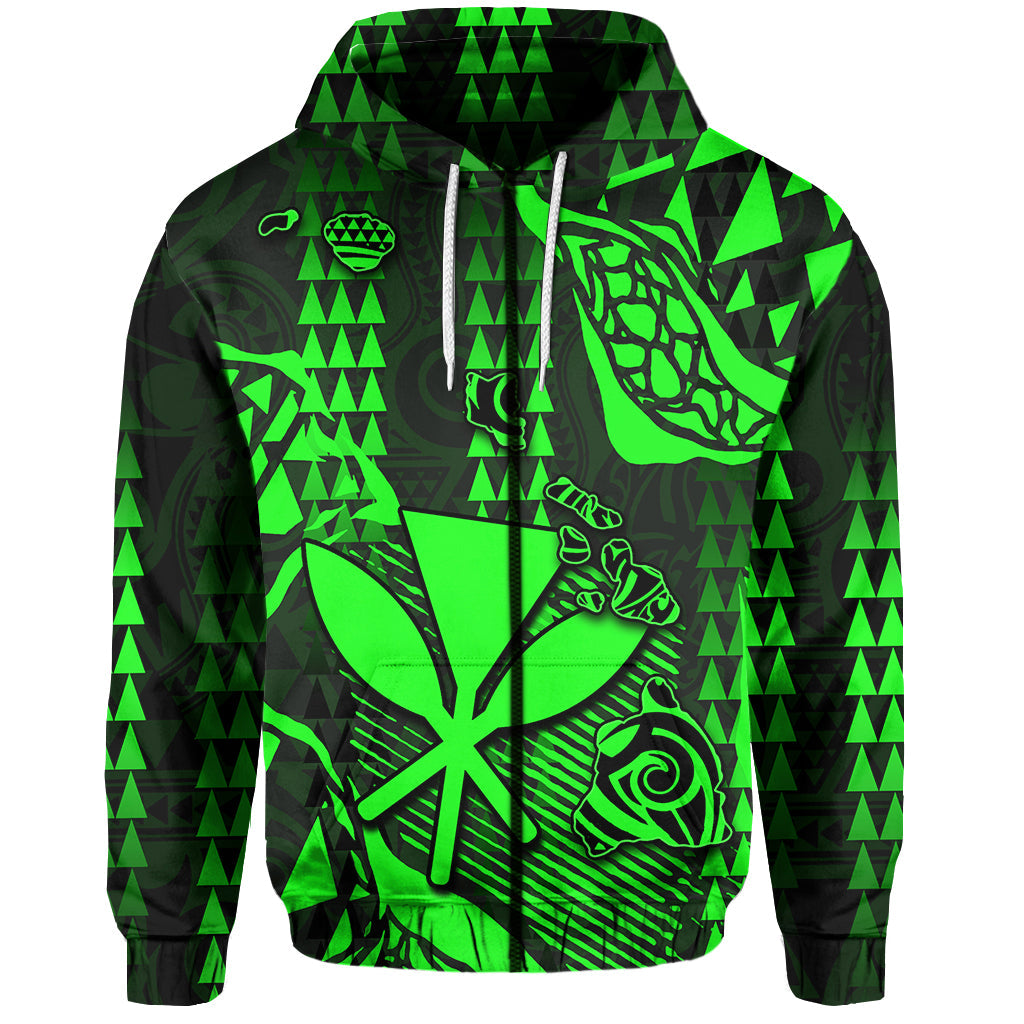 ( Personalised) Hawaii Kanaka Map Zip Hoodie Green Style