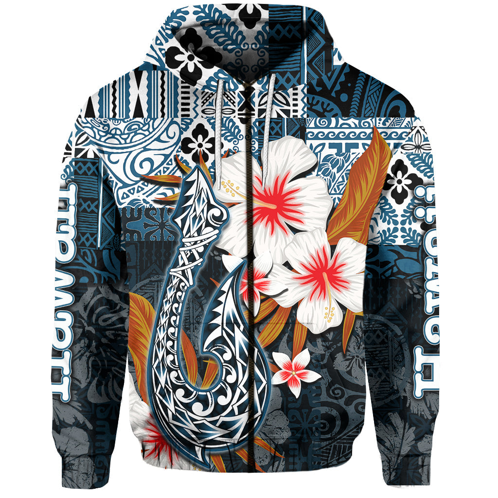 ( Personalised) Hawaii Fish Hook Zip Hoodie Blue Style