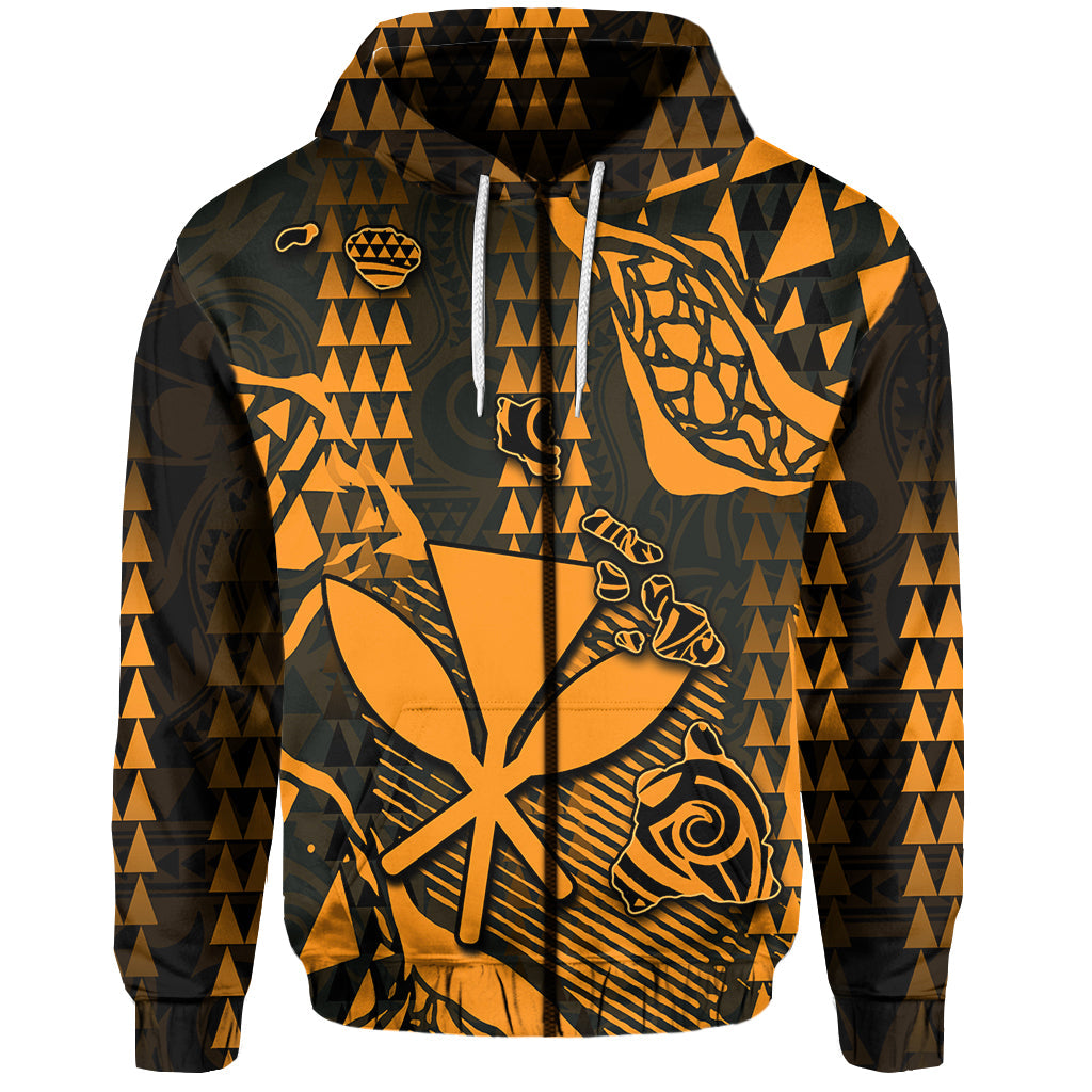 ( Personalised) Hawaii Kanaka Map Zip Hoodie Orange Style