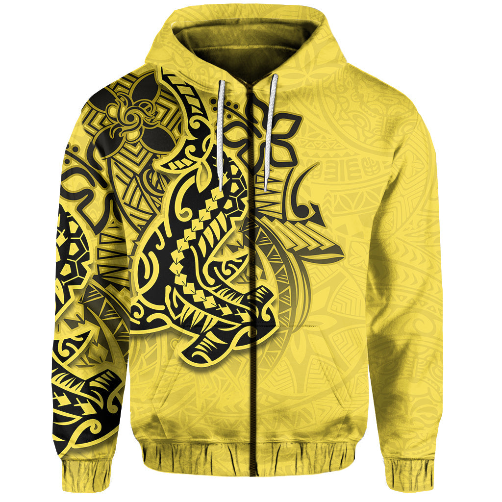 ( Personalised) Hammerhead shark Zip Hoodie Polynesian Yellow Style
