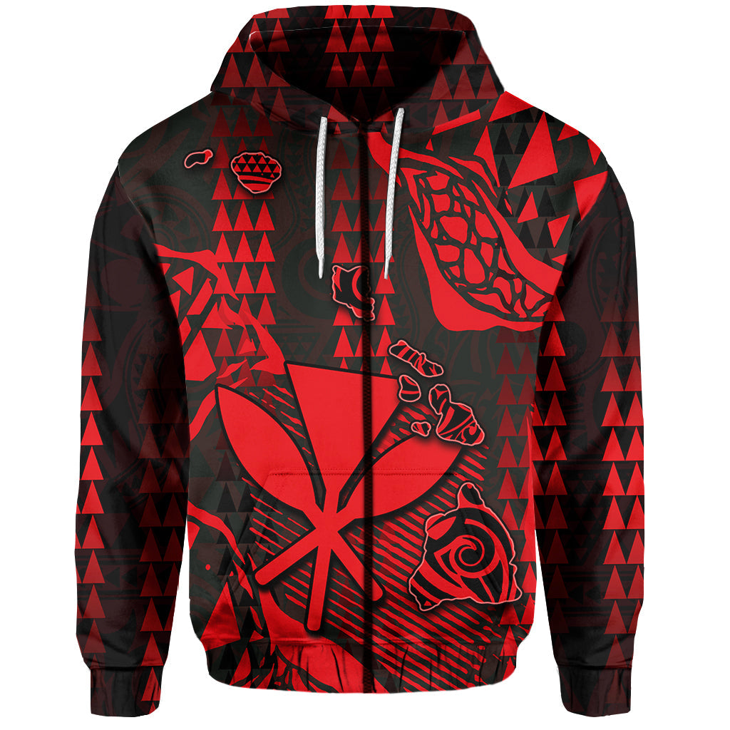 Hawaii Kanaka Map Zip Hoodie Red Style Unisex Hawaii Tropical Hoodie
