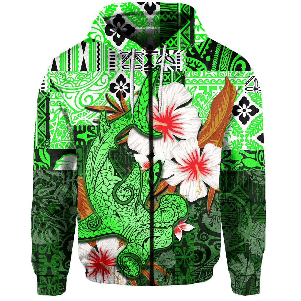 ( Personalised) Hammerhead shark Zip Hoodie Hawaii Style Green