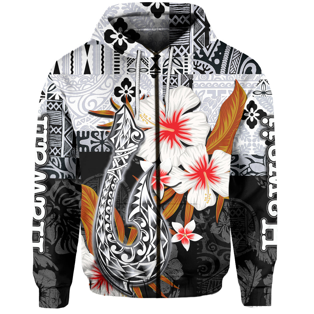 ( Personalised) Hawaii Fish Hook Zip Hoodie Black Style