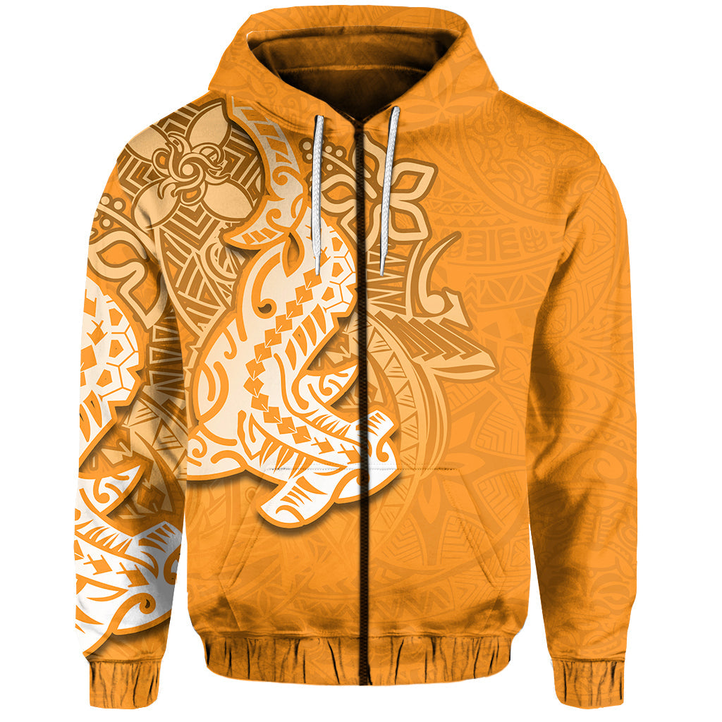 ( Personalised) Hammerhead shark Zip Hoodie Polynesian Orange Style