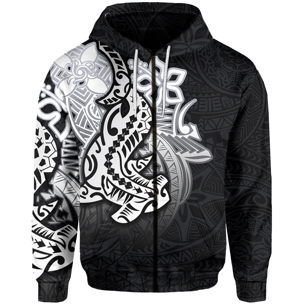 ( Personalised) Hammerhead shark Zip Hoodie Polynesian Black Style