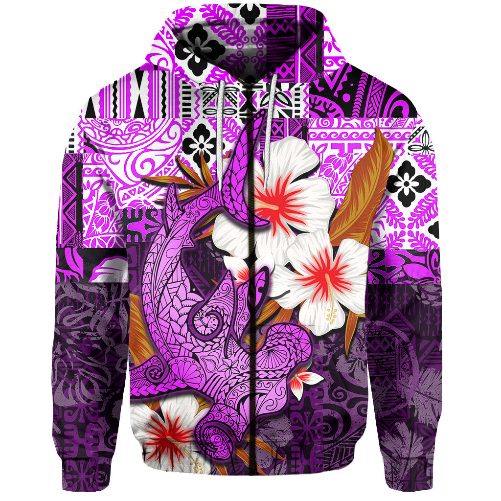 ( Personalised) Hammerhead shark Zip Hoodie Hawaii Style Purple