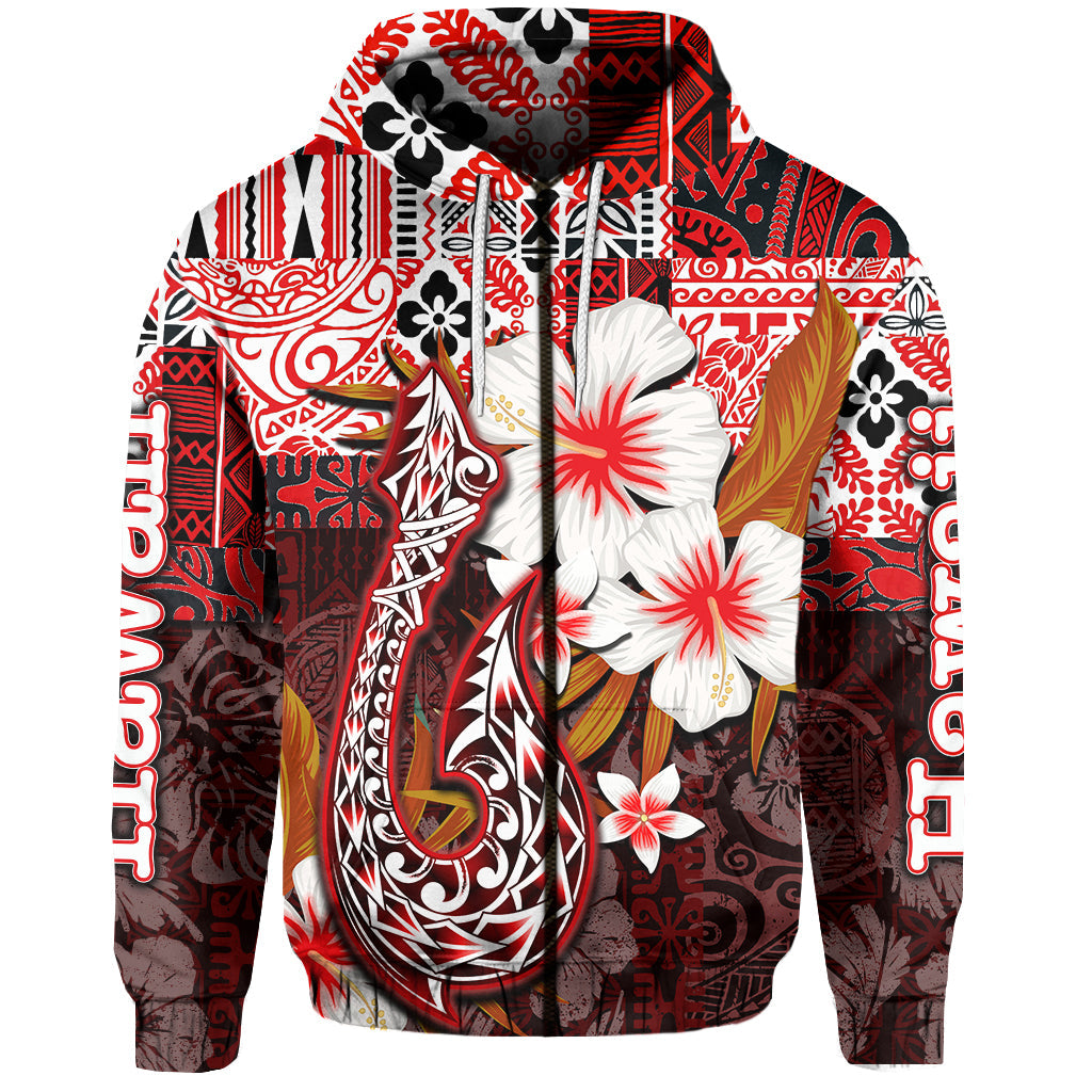 ( Personalised) Hawaii Fish Hook Zip Hoodie Red Style