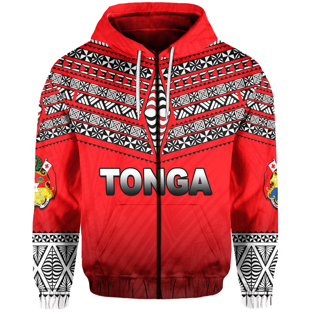( Personalised)Tonga Zip Hoodie Ngatu Polynesian Red Style