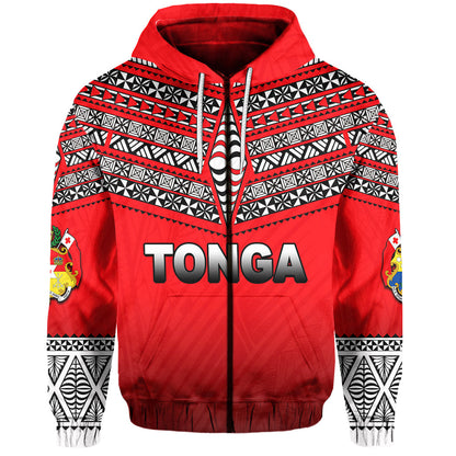 ( Personalised)Tonga Zip Hoodie Ngatu Polynesian Red Style