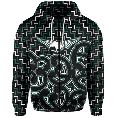 New Zealand Zip Hoodie Maori Graphic Tee patterns Green