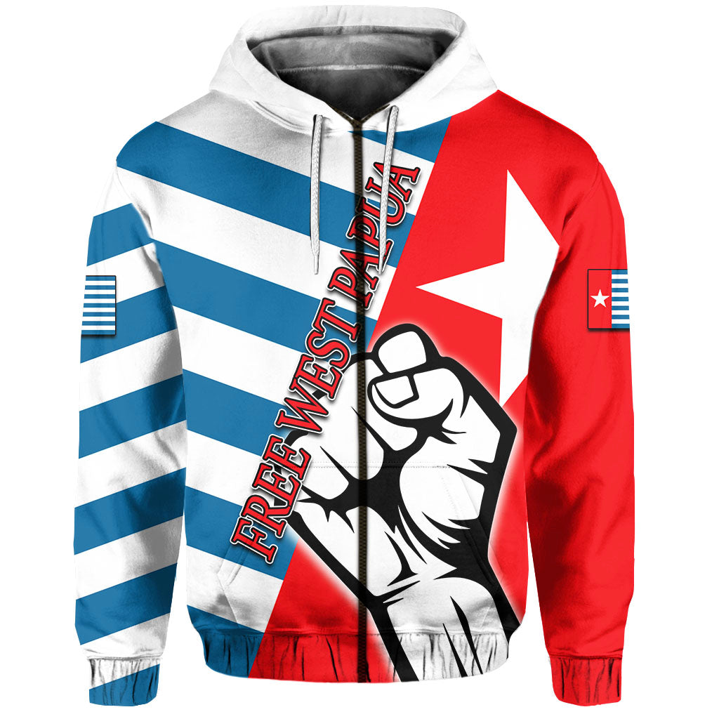 Free West Papua Zip Up Hoodie Clenched Hands Flag
