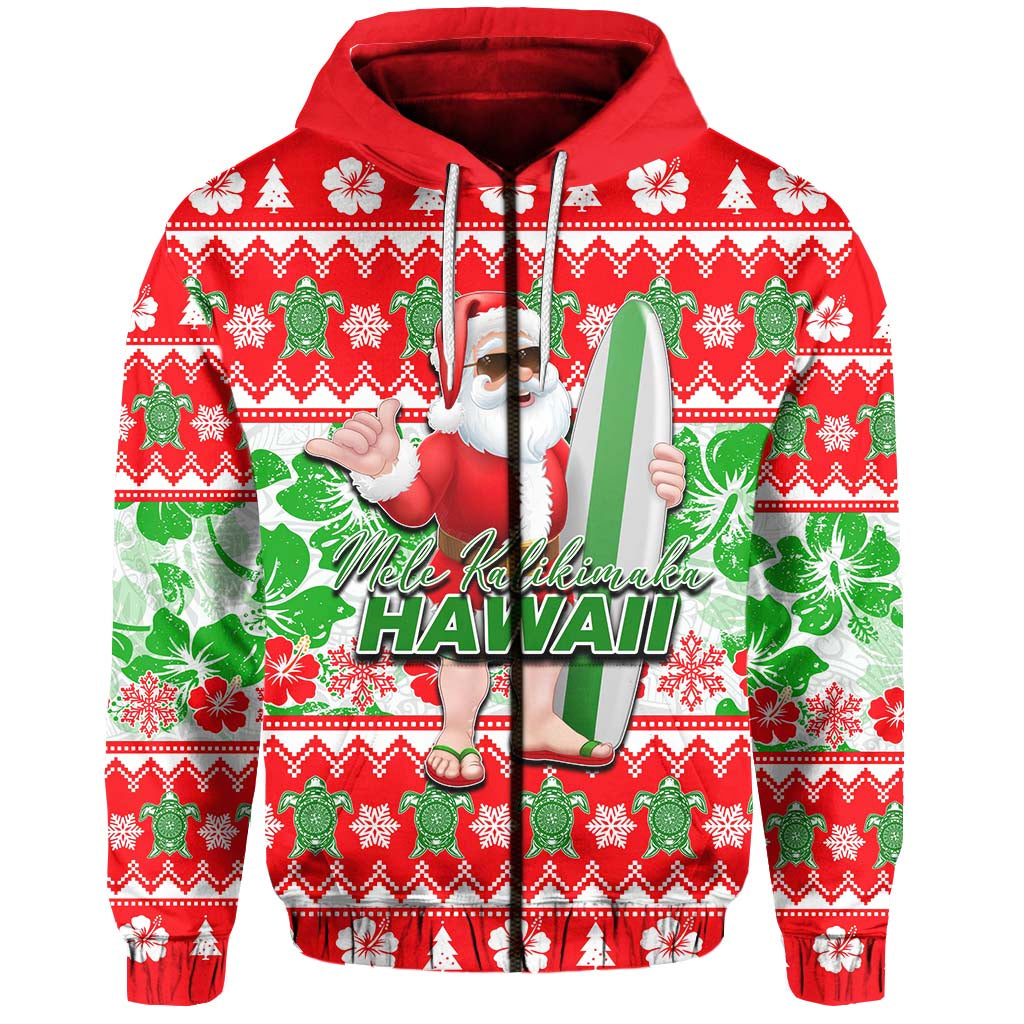 Hawaii Mele Kalikimaka Christmas Zip Hoodie Cool Santa Claus