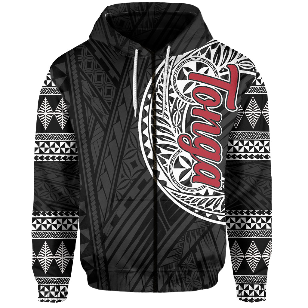 ( Personalised)Tonga Zip Hoodie Ngatu Black Style