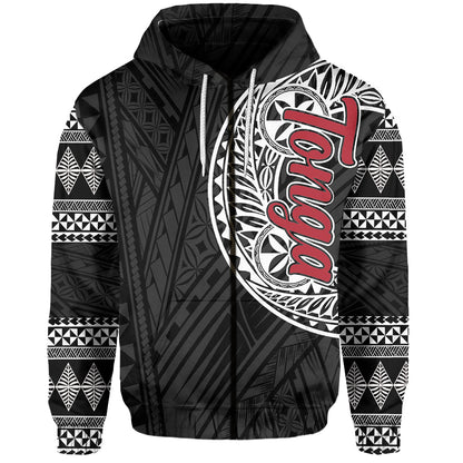 ( Personalised)Tonga Zip Hoodie Ngatu Black Style