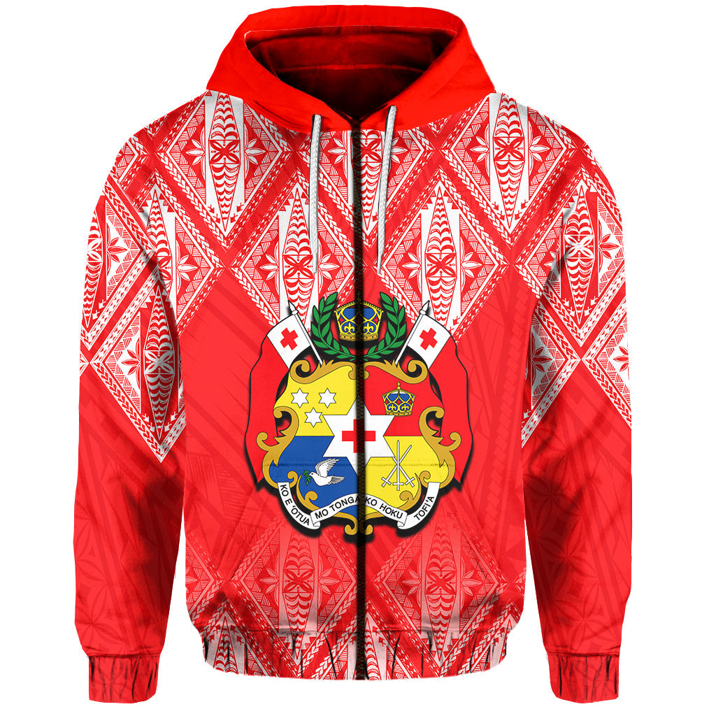Tonga Zip Hoodie Ngatu White And Red Style