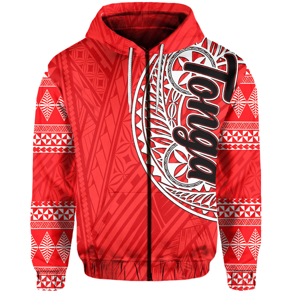 ( Personalised)Tonga Zip Hoodie Ngatu Red Style
